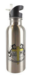 Silver Stainless Steel Drinks Bottle 600ml Bottle With Straw